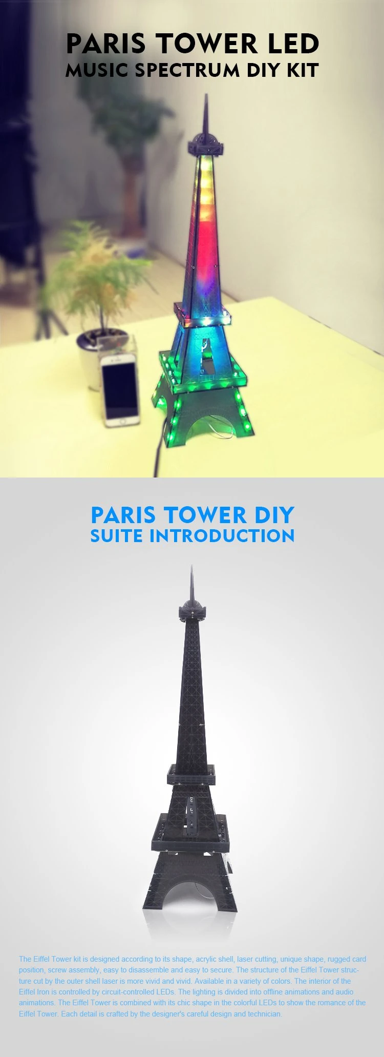 Paris Iron Light Cube Kit Eiffel Tower Colorful LED Electronic Components Welding DIY Production Pieces