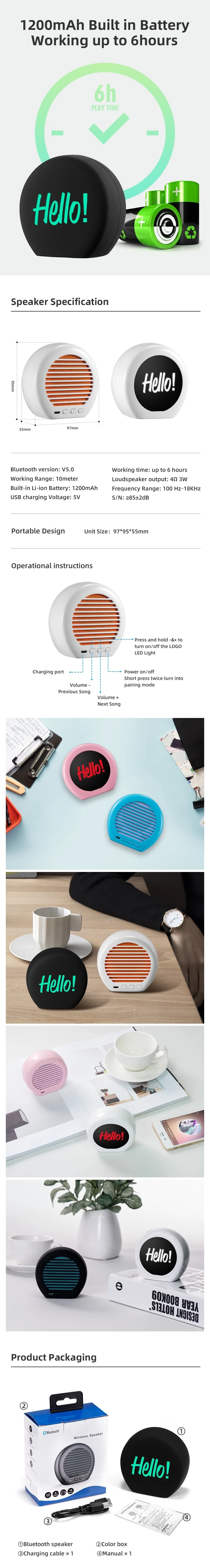 Wholesale Custom Logo Light up portable Audio Mini Wireless Bluetooth Speaker