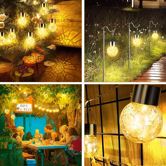 Brightenlux venda imperdível colorida decoração pendurada ao ar livre à prova dwaterproof água estilo bola de vidro rachado luz solar de jardim